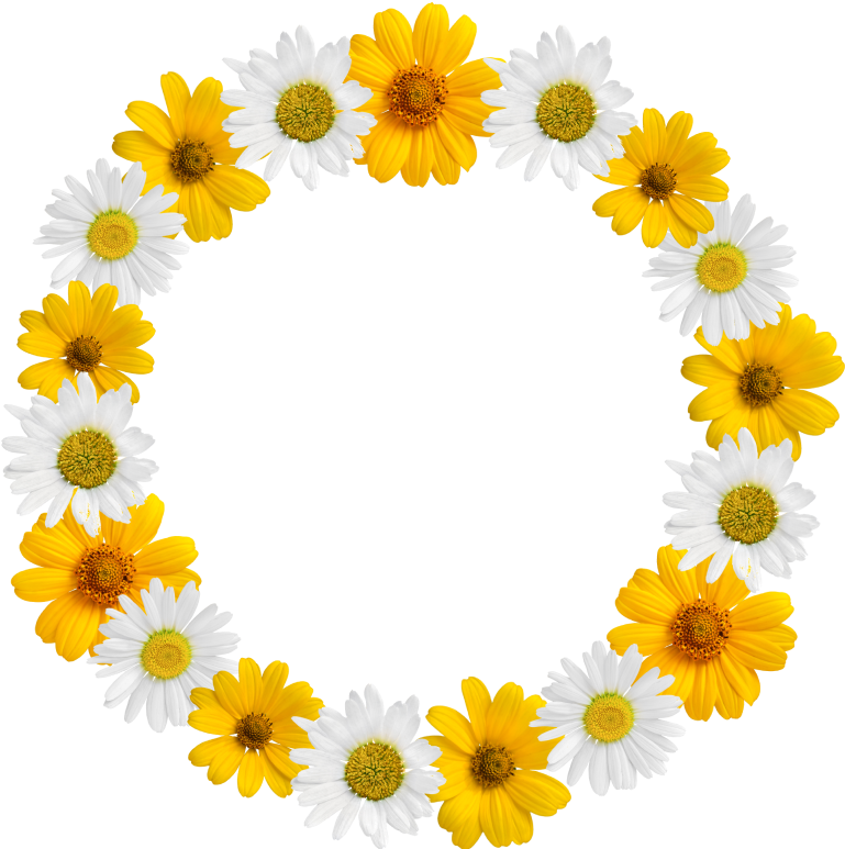A wreath made of yellow and white flowers