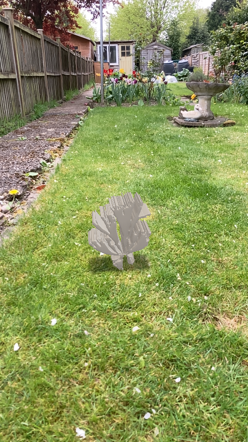 Anna Atkins cyanotype that I've edited in Adobe Illustrator is sitting on grass with a garden behind it. If you click on the link it will take you to footage on YouTube where the work in bouncing. 