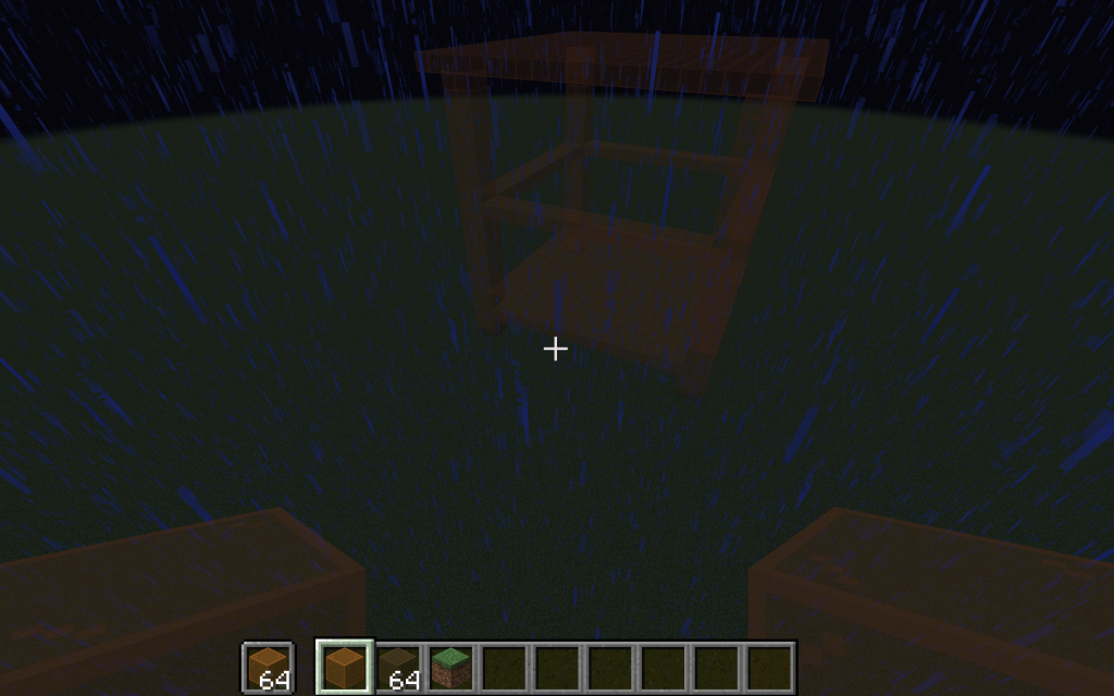 Screenshot: bedside table's basic skeleton structure completed (pictured in the rain in the dark).