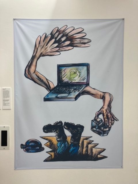 Banner showing a laptop with arms pushing down someone down a hole